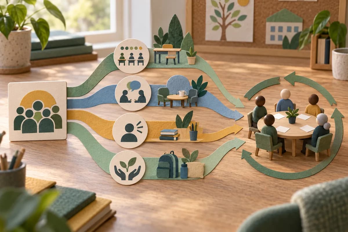 A broad reporting group connects to separate private evidence cards and a human review conversation