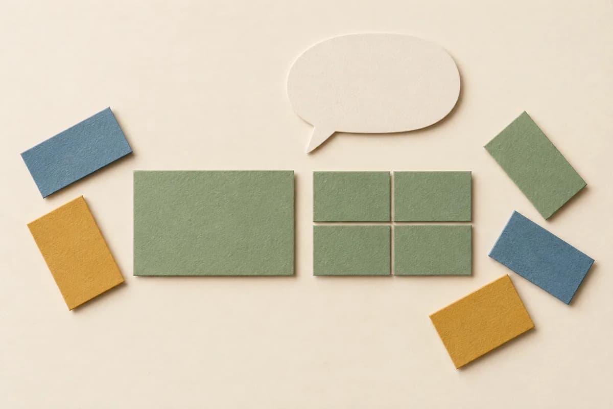 An intact green paper whole beside four green pieces, with a blank explanation bubble