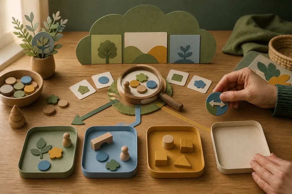 Miniature early years materials branching from an observation lens towards reversible teaching choices and an empty evidence tray