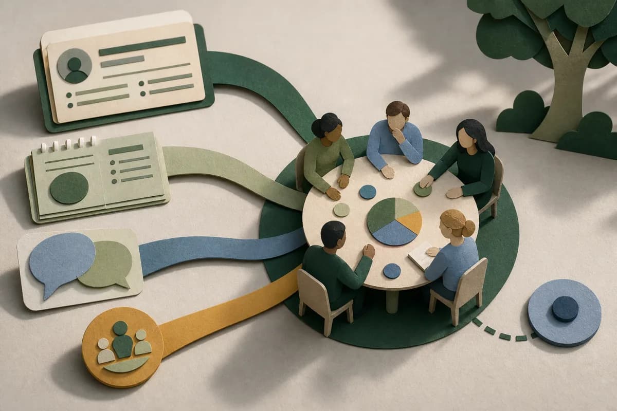 Record, plan, consultation and provision evidence converging at an adult review table