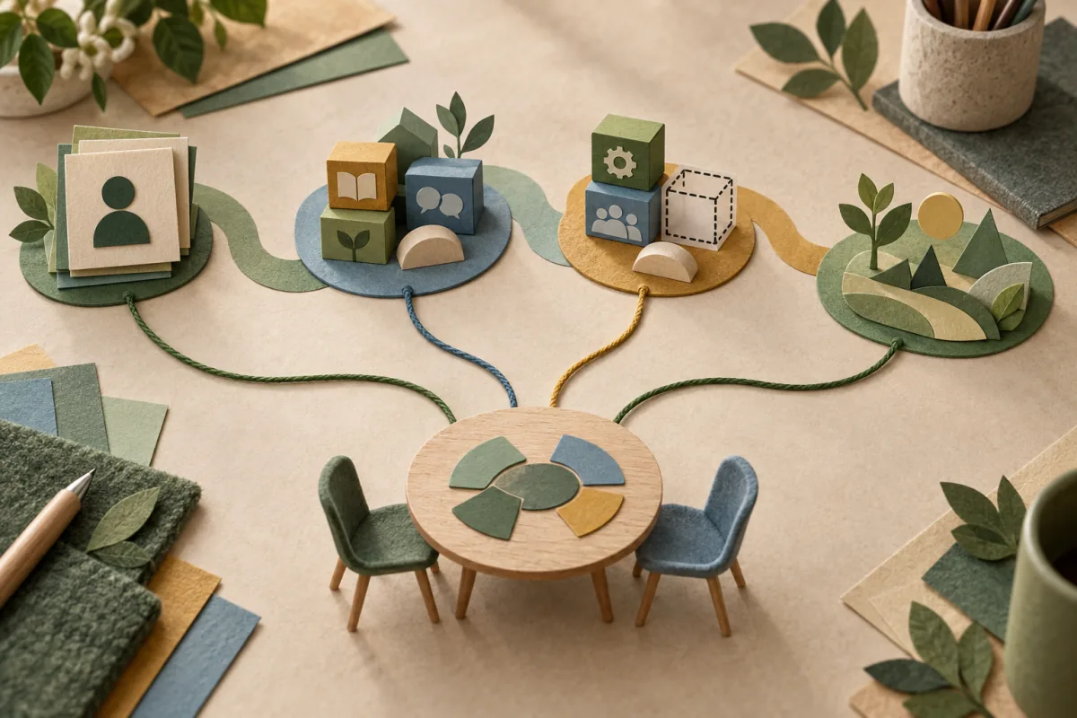 Paper-cut starting point, planned support, incomplete delivery record and later observation connect to a review table