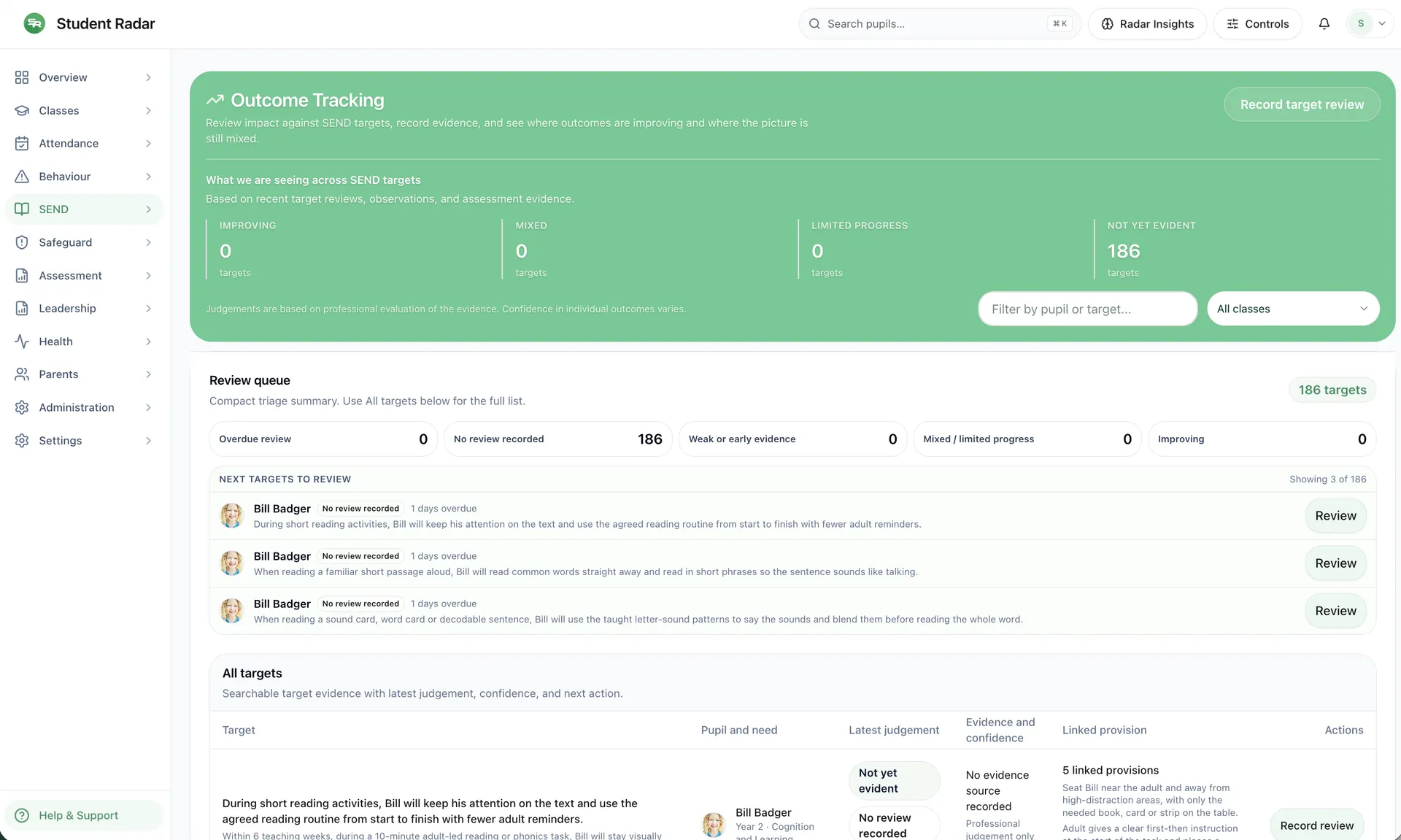 Student Radar outcome tracking