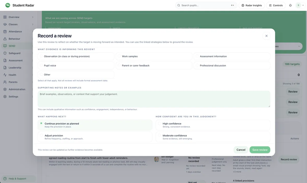 Outcome tracking with evidence captured against improving outcomes