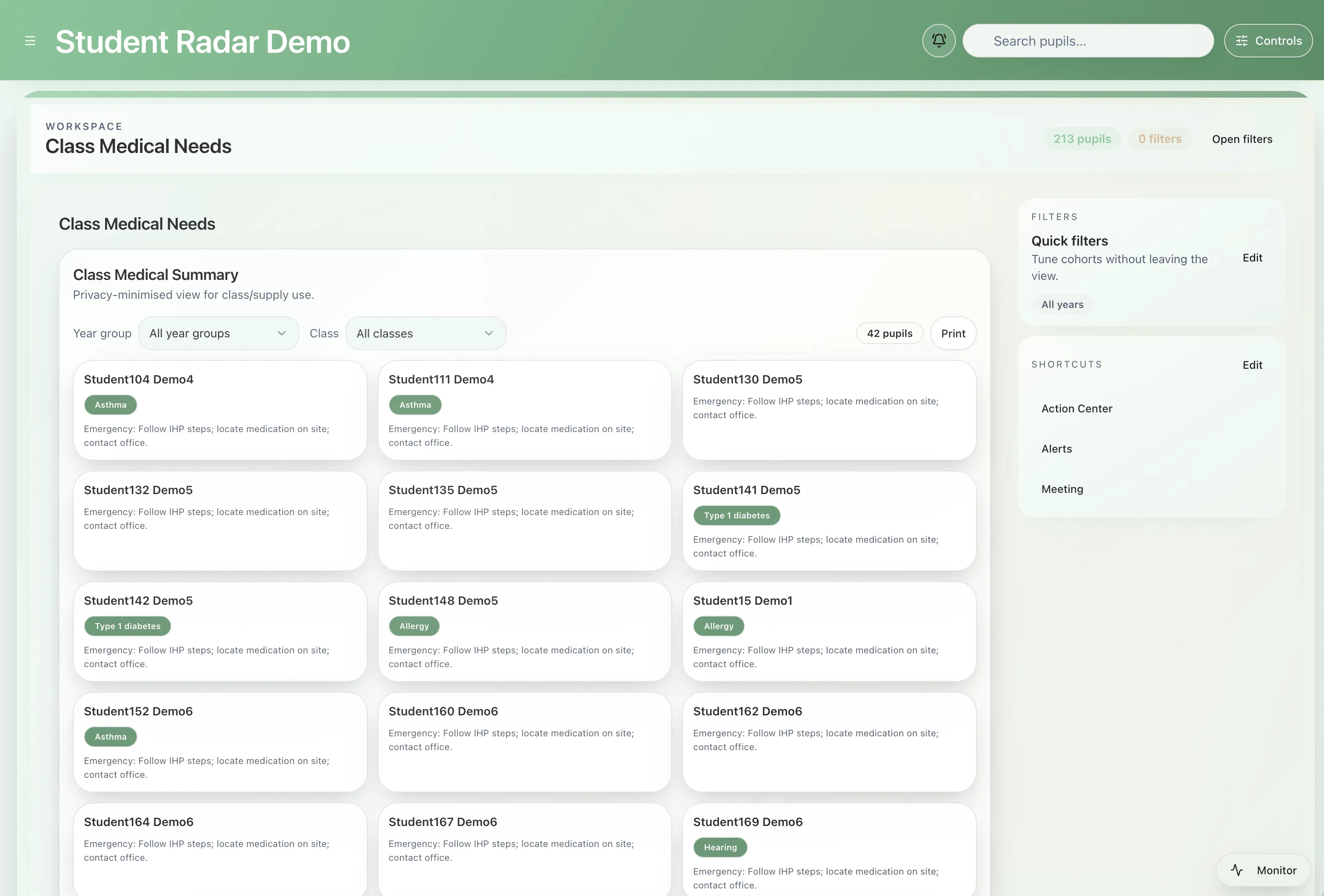 Class and year filters
