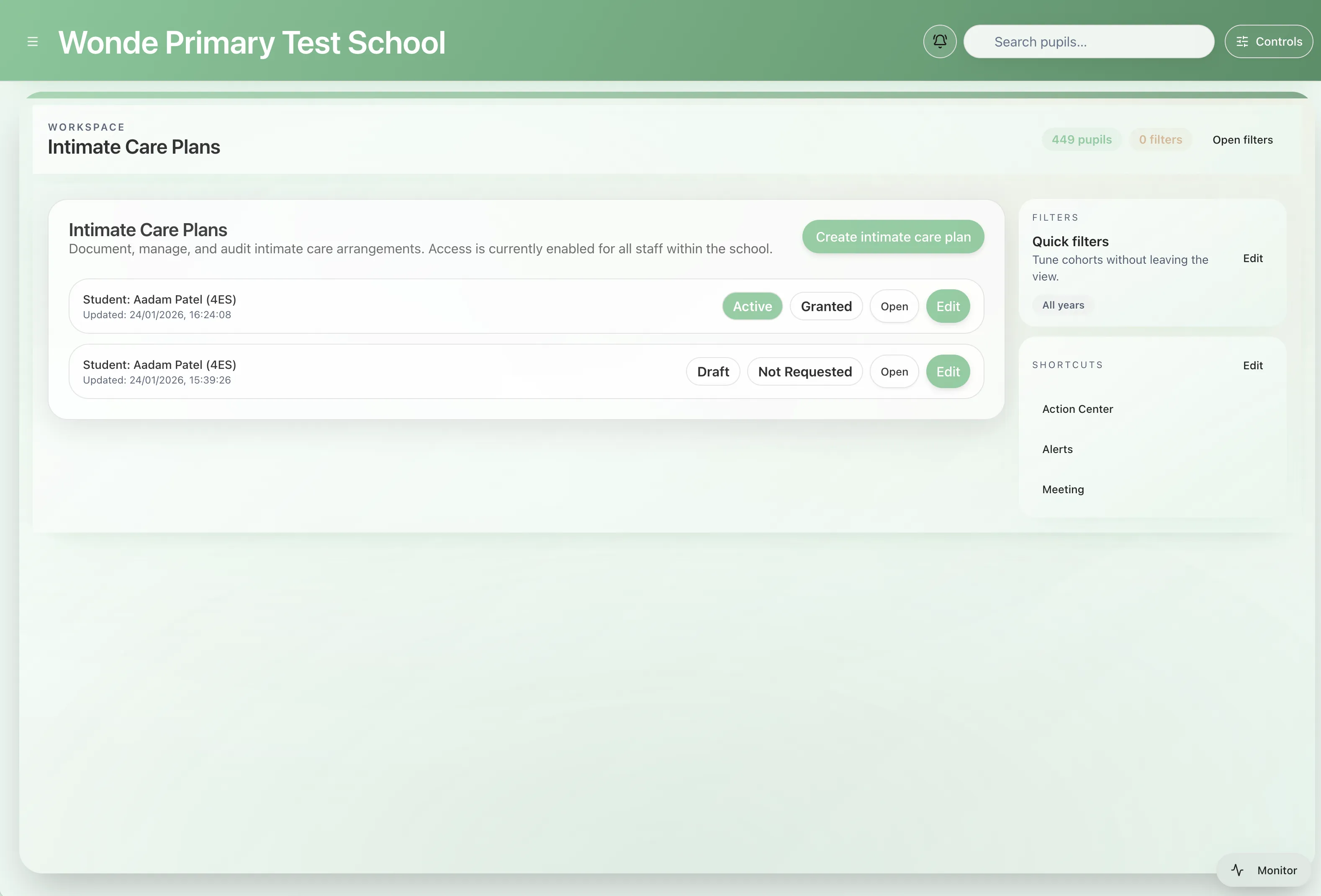 Structured plan sections