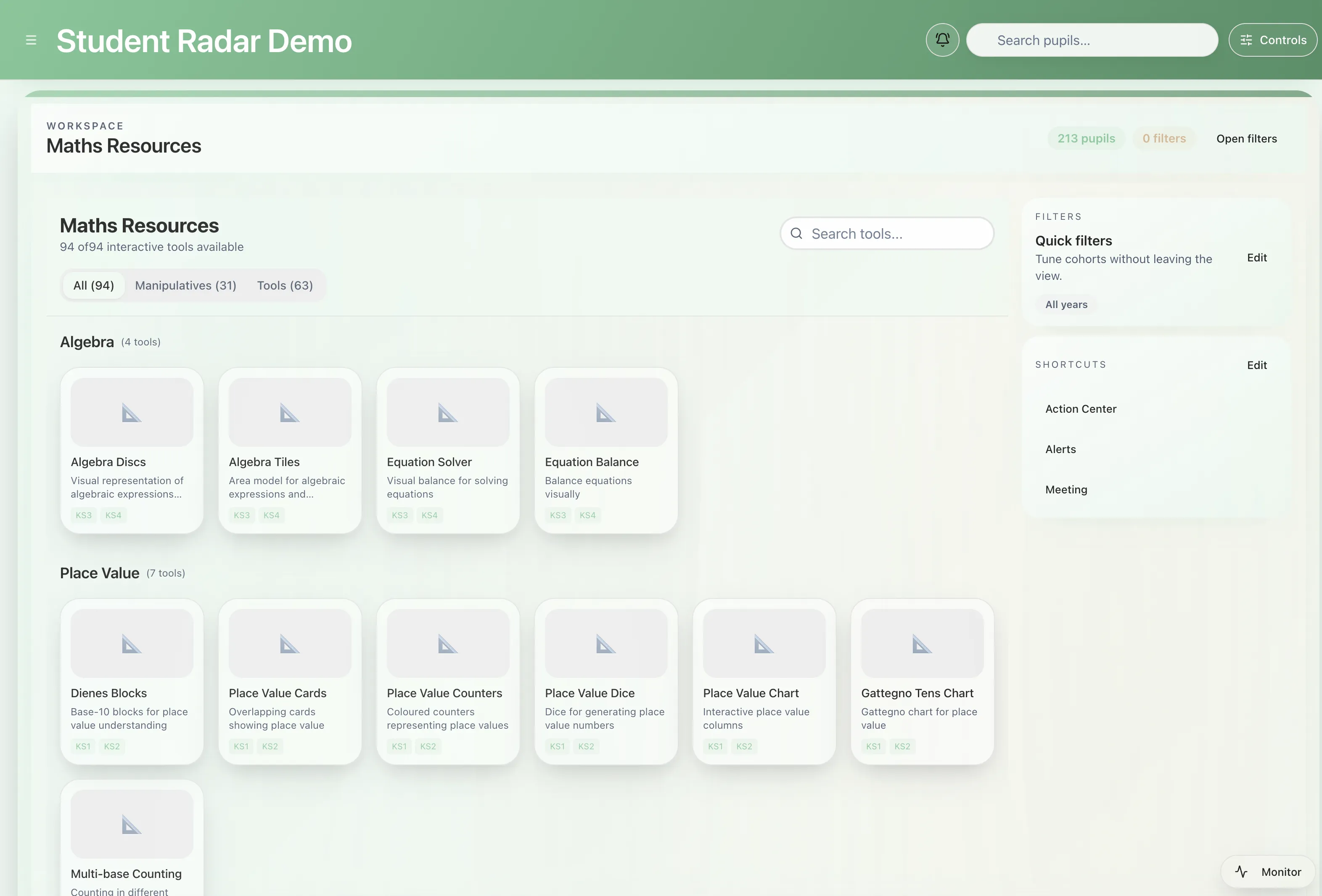 Search and topic tabs