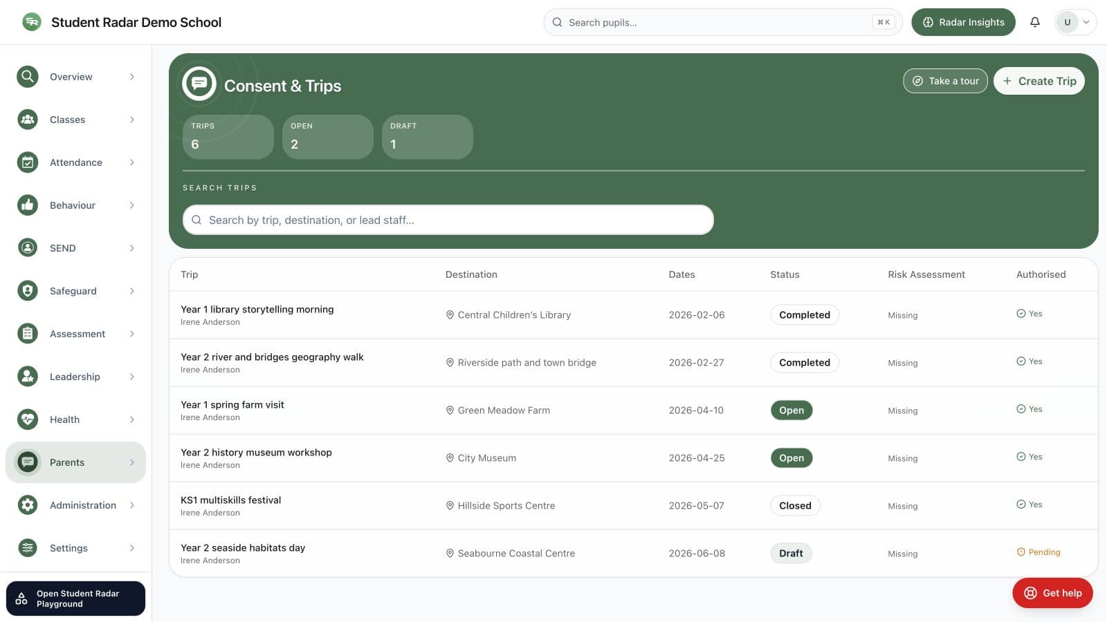 School consent and trip communication workflow