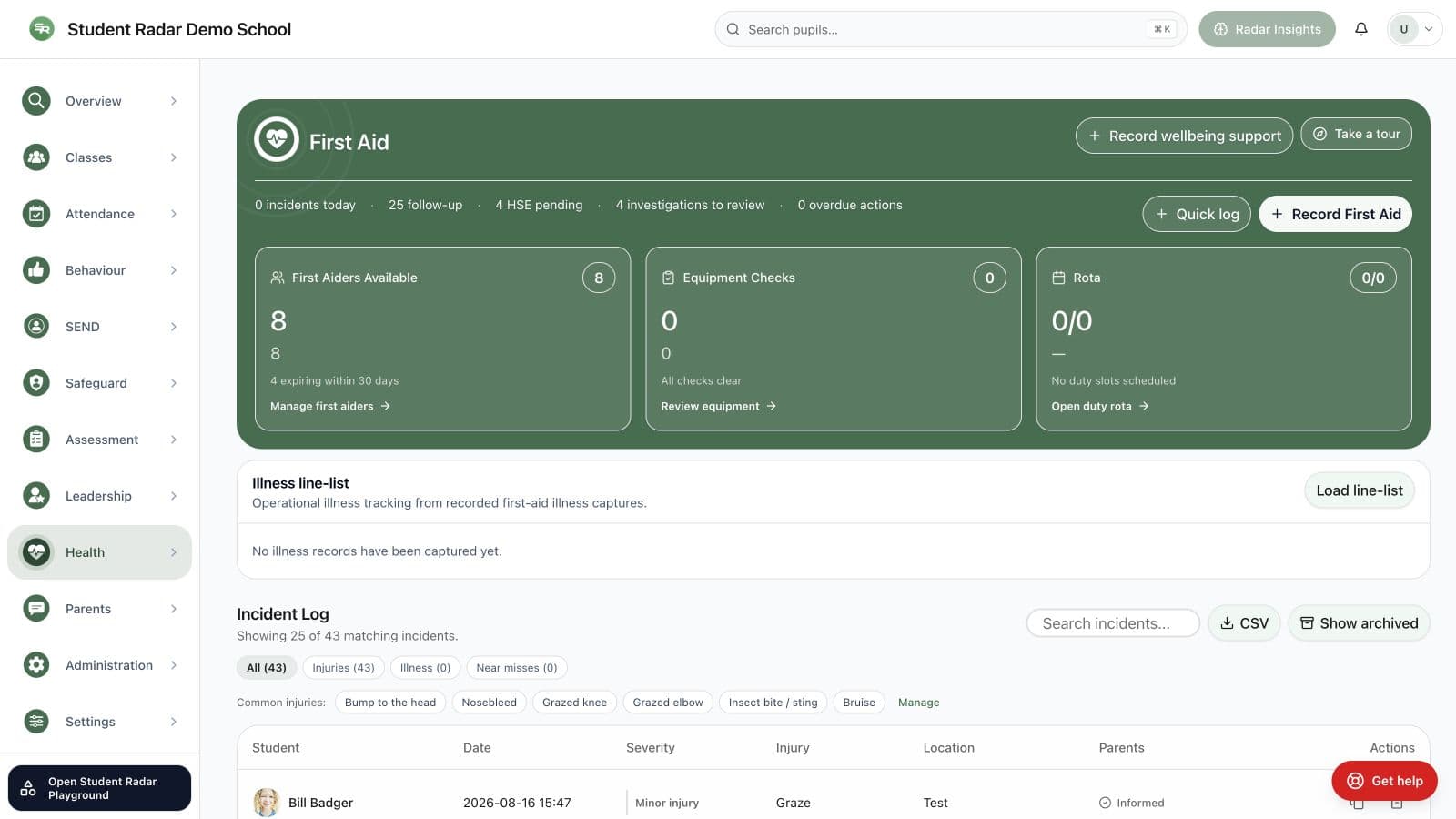First Aid in action: Student Radar Health